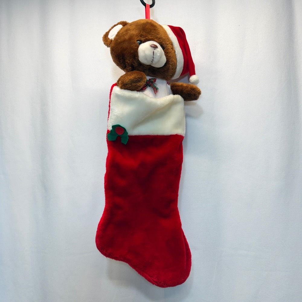 Christmas Stocking Large Red Teddy Bear Plush 3D Holiday Decor